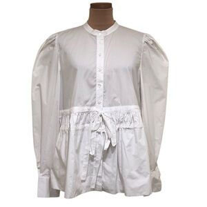 NWT MEIMEIJ Camicia Blouse Size Large White Cotton